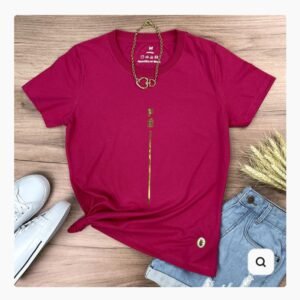 CAMISETA FEMININA FÉ LISTRA DOURADA